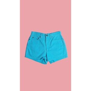1990s-Y2K JEANOLOGY Turquoise Teal Denim Jean Short Shorts. Small-Medium